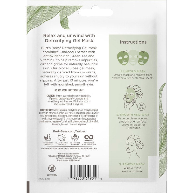 Detoxifying Biocellulose Gel Mask with Charcoal & Green Tea